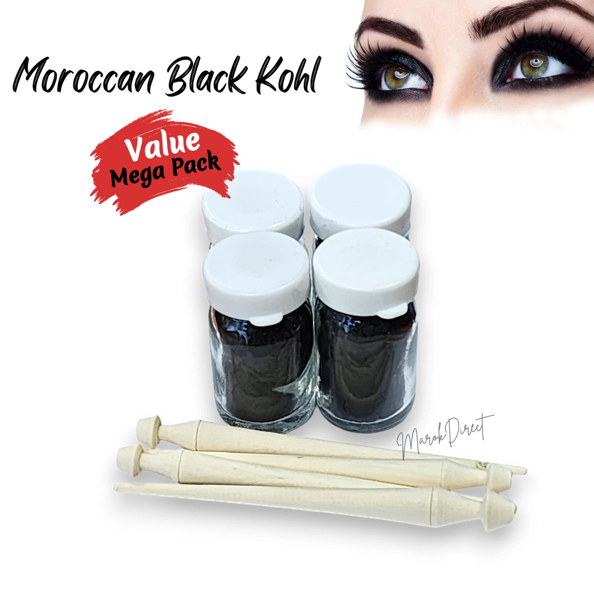 Moroccan Premium Kohl Kajal Surma Black Powder Eyeliner Wooden Applicator 10g