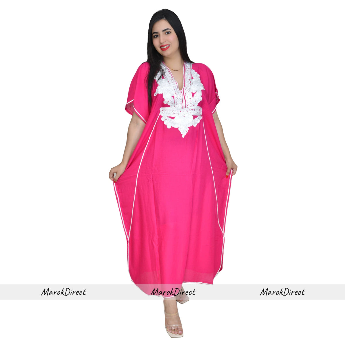 Moroccan Kaftan Summer Casual Womens Maxi Dress Embroidered Caftan Batwing Arabian Abaya - One Size Fits All