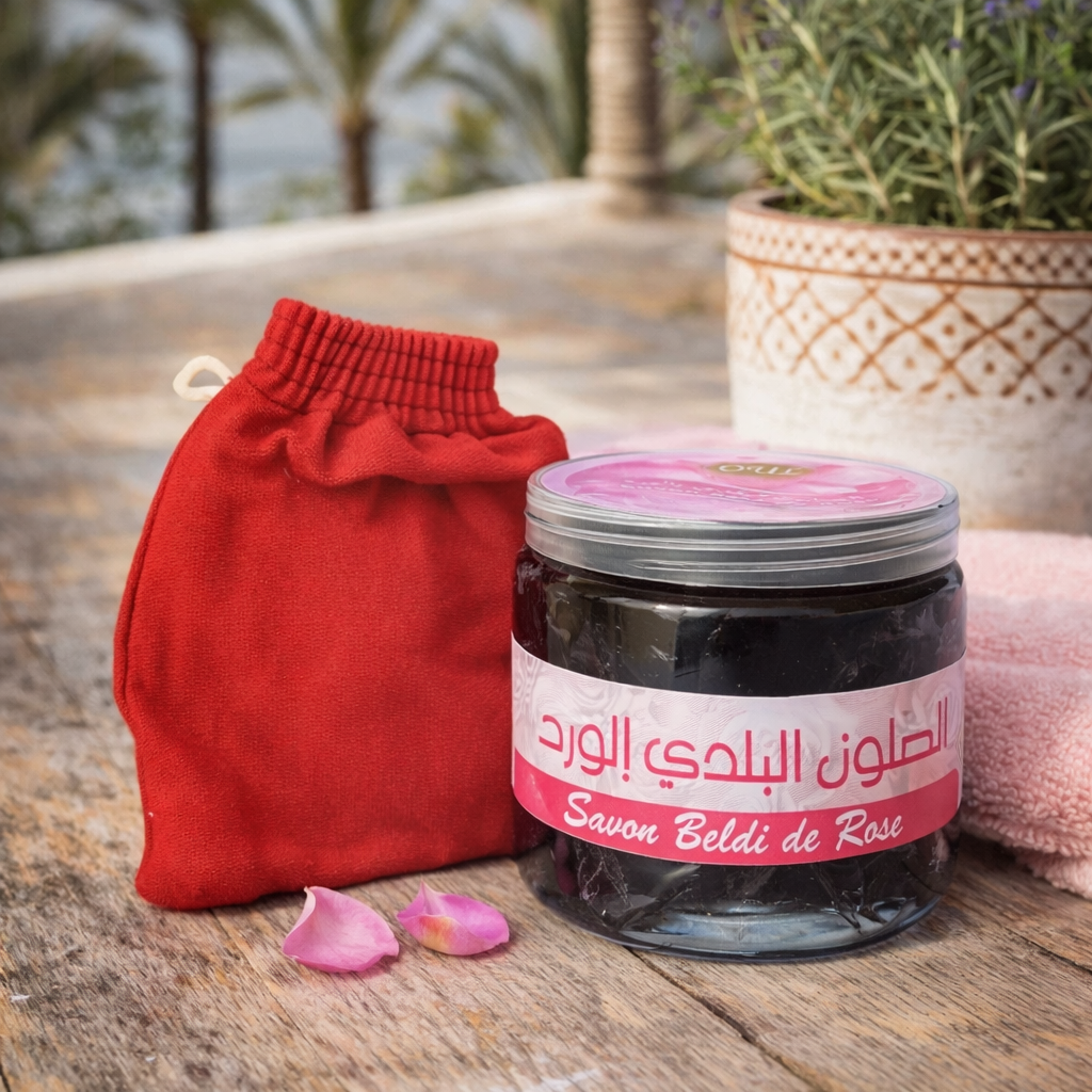 Black Soap Rose Beldi Natural Moroccan Hammam Spa Kessa Mitt Exfoliation Glove
