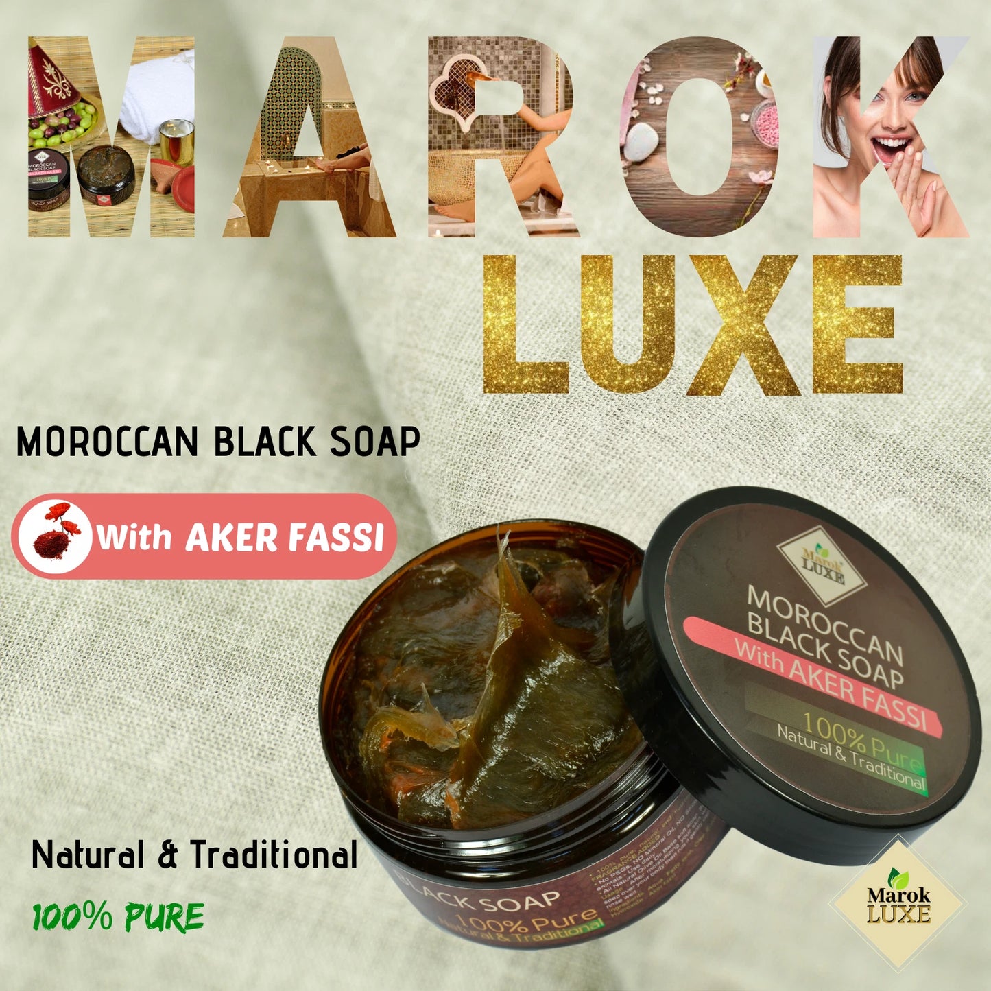 Natural Moroccan Black Soap Argan Oil Aloe Vera Hammam Spa Skin Exfoliating 200g