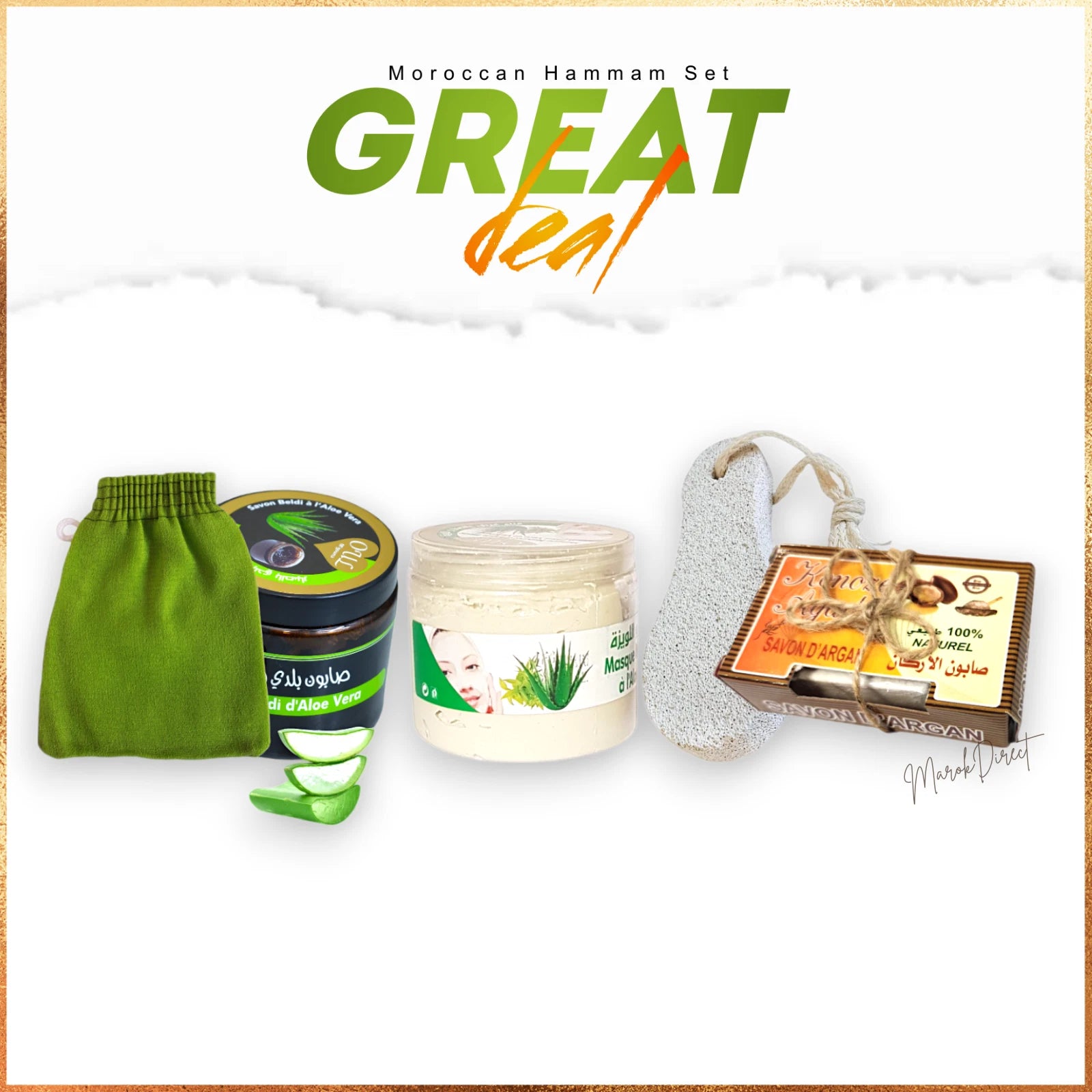 Moroccan Black Soap Exfoliating Kessa Ghassoul Face Mask Pumice Stone Hammam Set