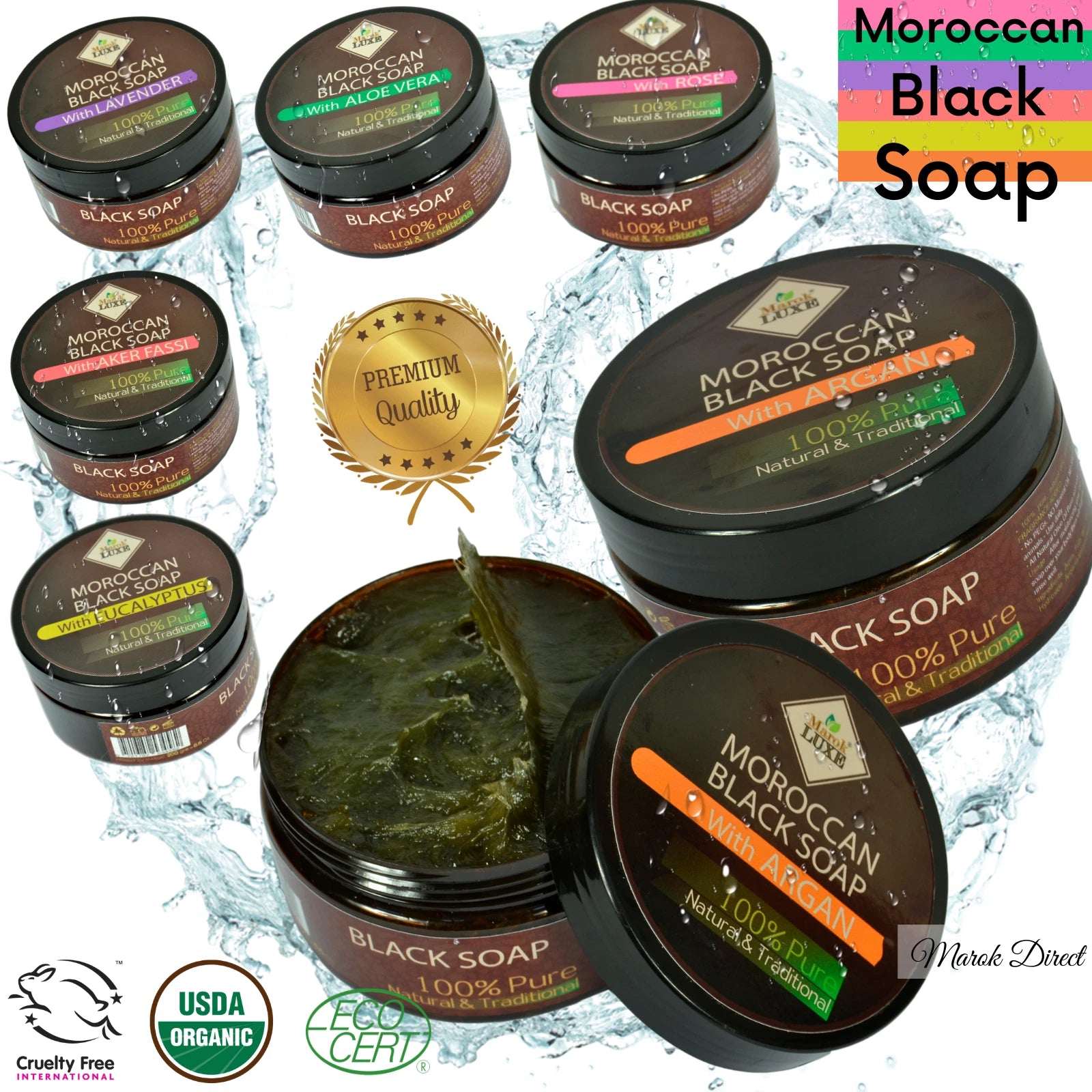 Natural Moroccan Black Soap Argan Oil Aloe Vera Hammam Spa Skin Exfoliating 200g