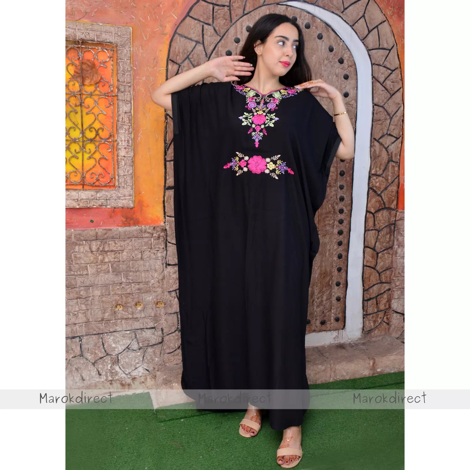Moroccan Kaftan Womens Eid Farasha Dress Floral Embroidery Stylish Party Caftan