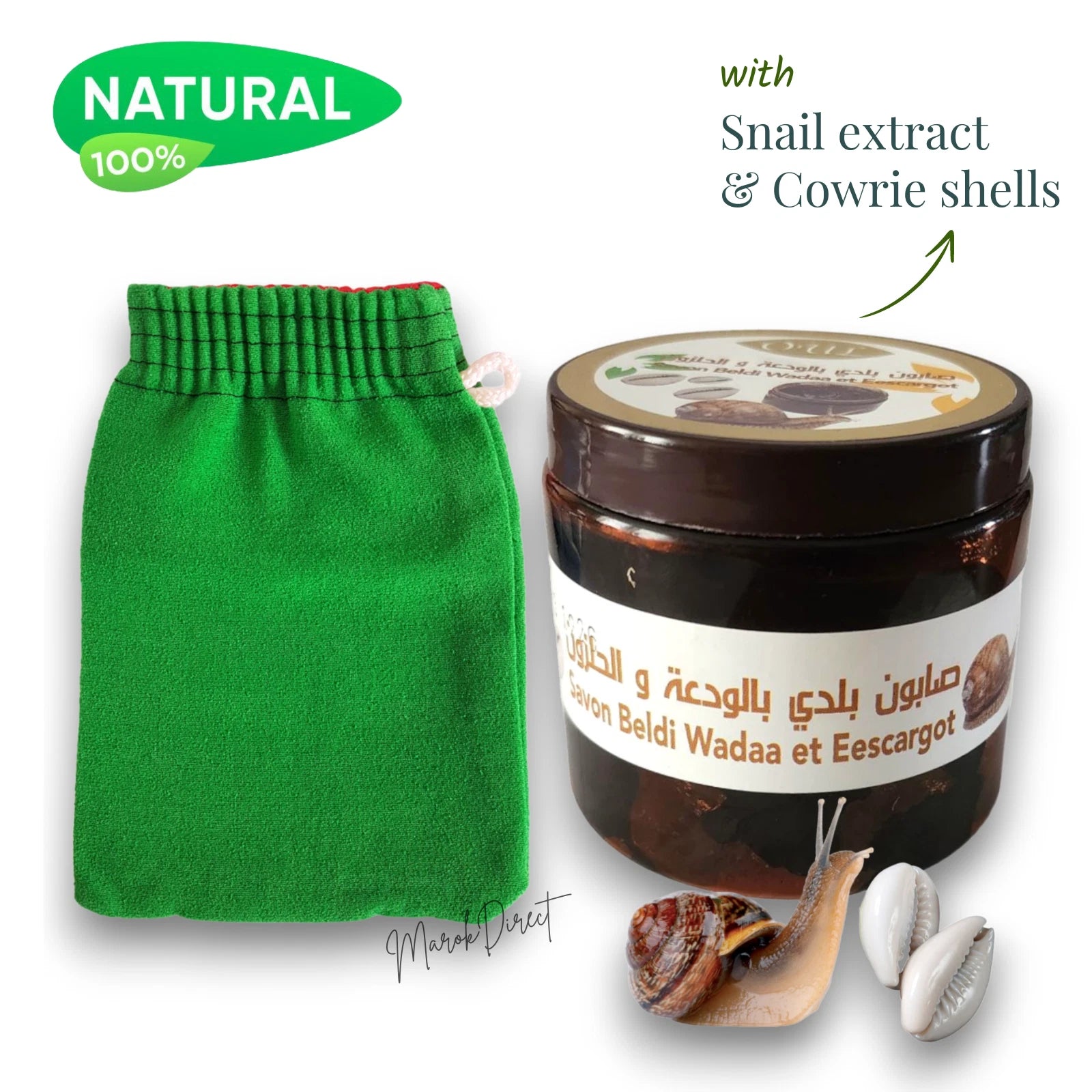 Natural Black Beldi Soap Snail Cowrie Shells Hammam Spa Exfoliating Kessa Glove