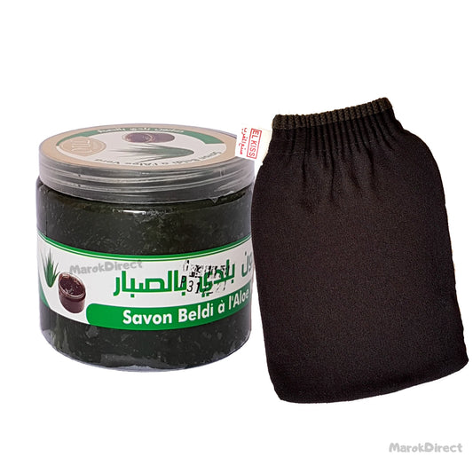 Moroccan Black Soap Organic Aloe Vera Bath Hammam Exfoliating Mitt Kessa Glove
