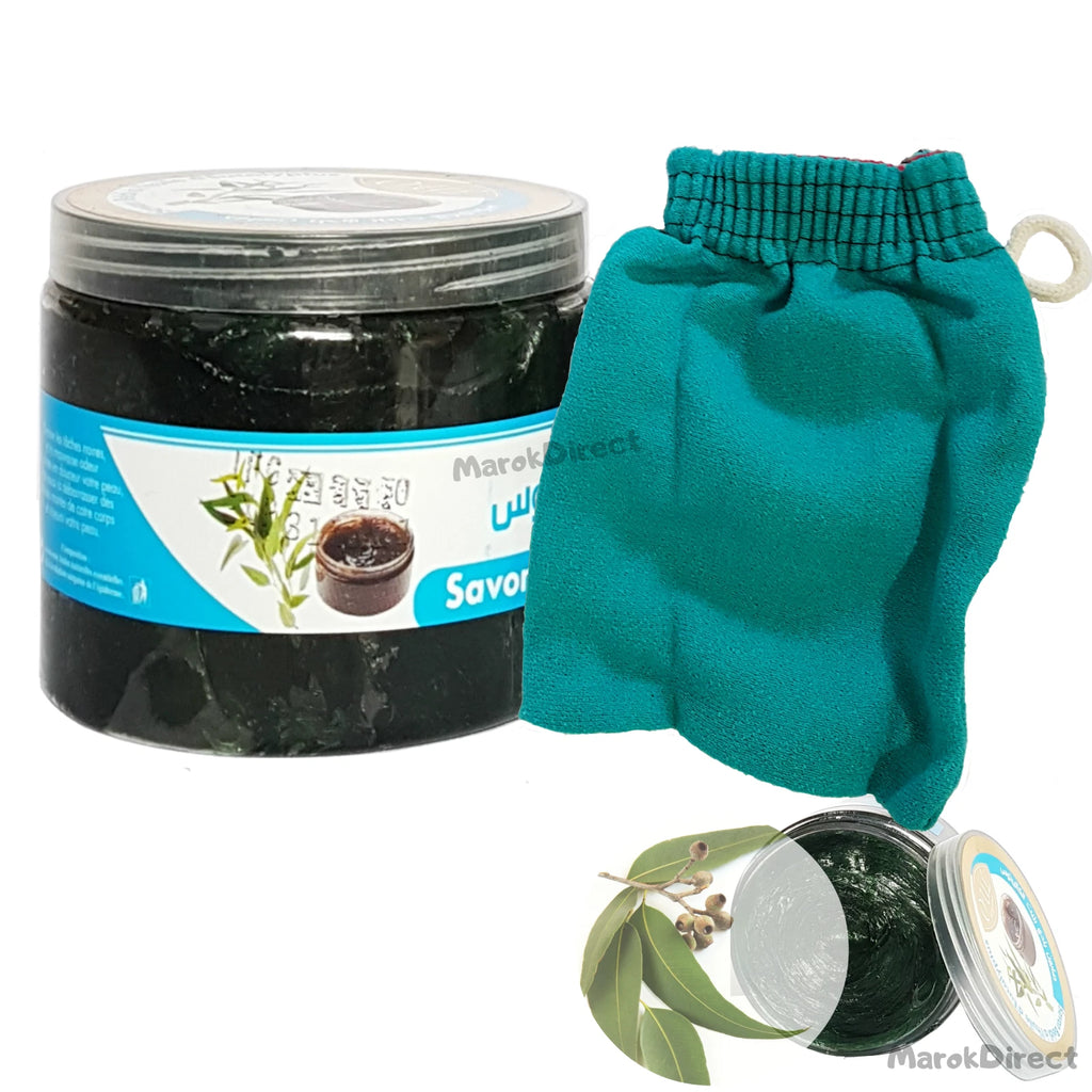 Eucalyptus Moroccan Black Beldi Soap Natural Hammam Exfol Kessa Glove Body Mitt