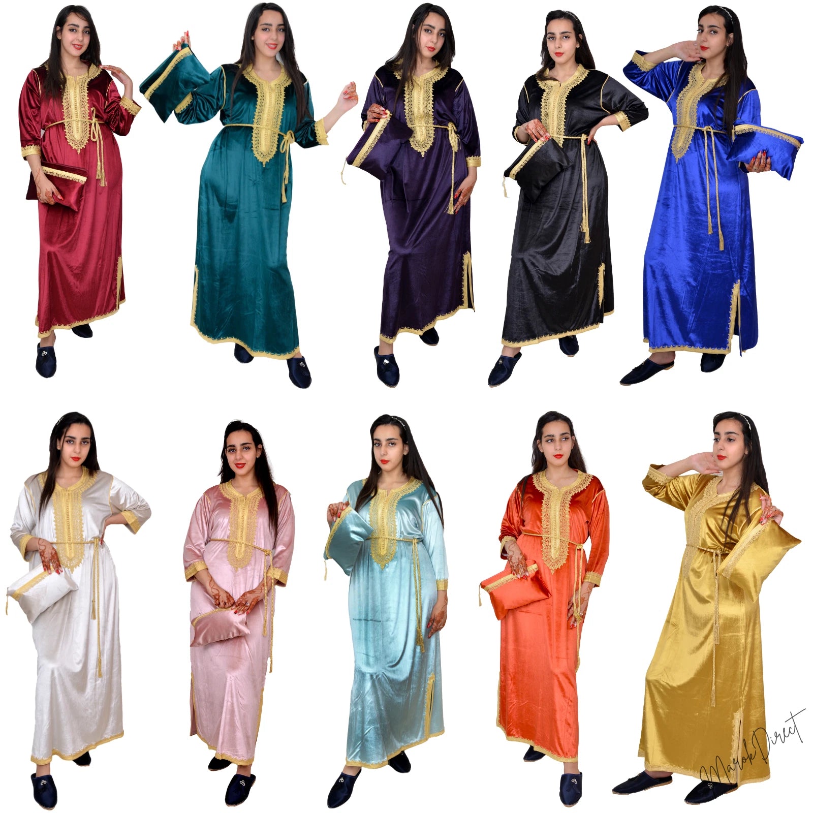 Womens Dress Kaftan Moroccan Ladies Maxi Dress Velvet Party Long Sleeves Dresses