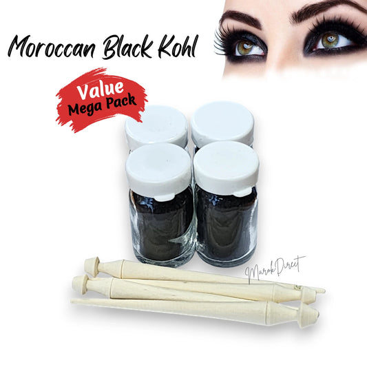 4 x Moroccan Premium Natural Black Kohl Surma Eyeliner Powder Applicator 4 x 10g