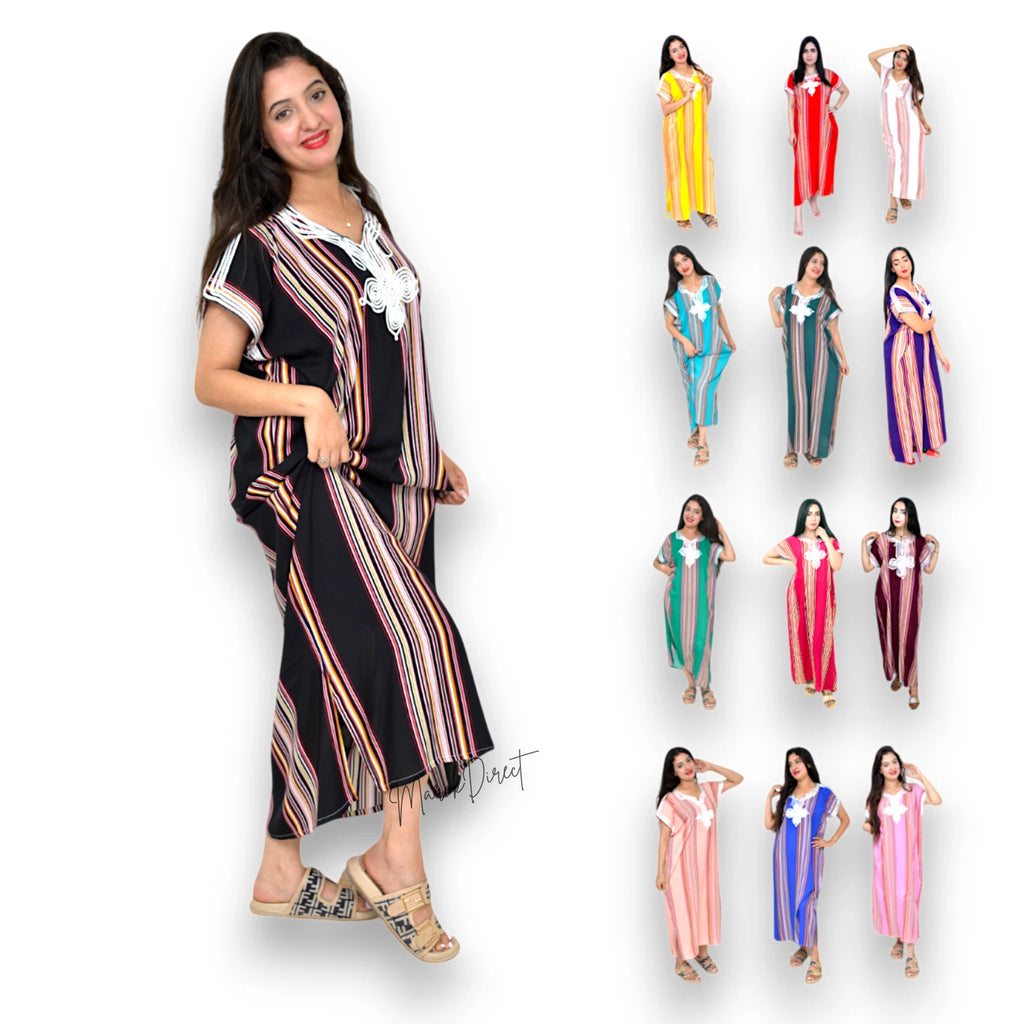 Kaftan Dress Moroccan Maxi Dress Cotton White Embroidery Womens Casual Eid Gift