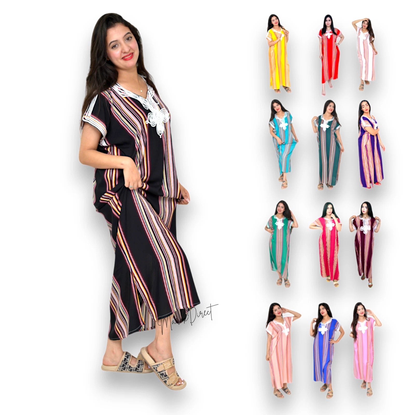 Kaftan Dress Moroccan Maxi Dress Cotton White Embroidery Womens Casual Eid Gift