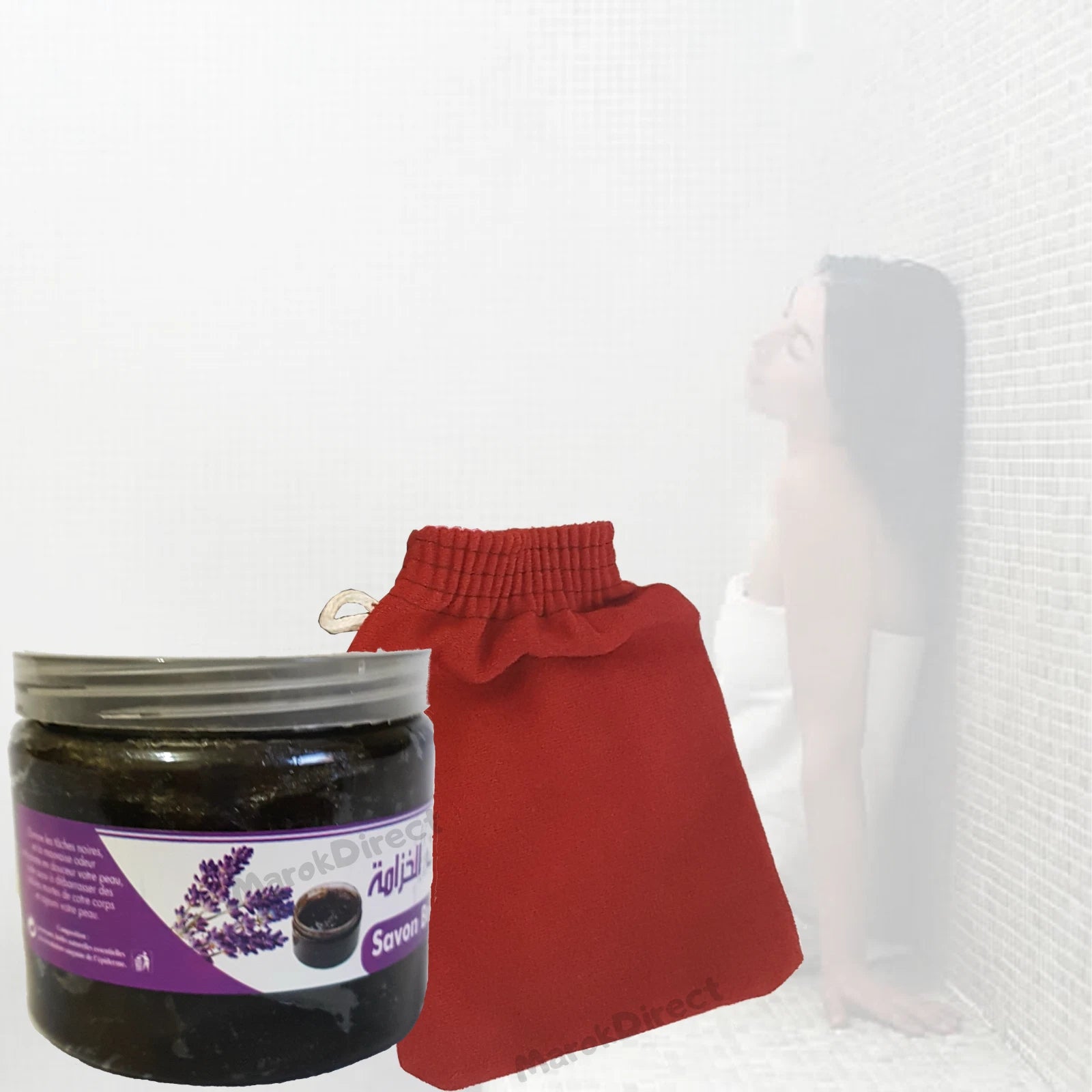 Moroccan Black Beldi Soap Lavender Exfoliating Kessa Glove Hammam Spa Savon Noir