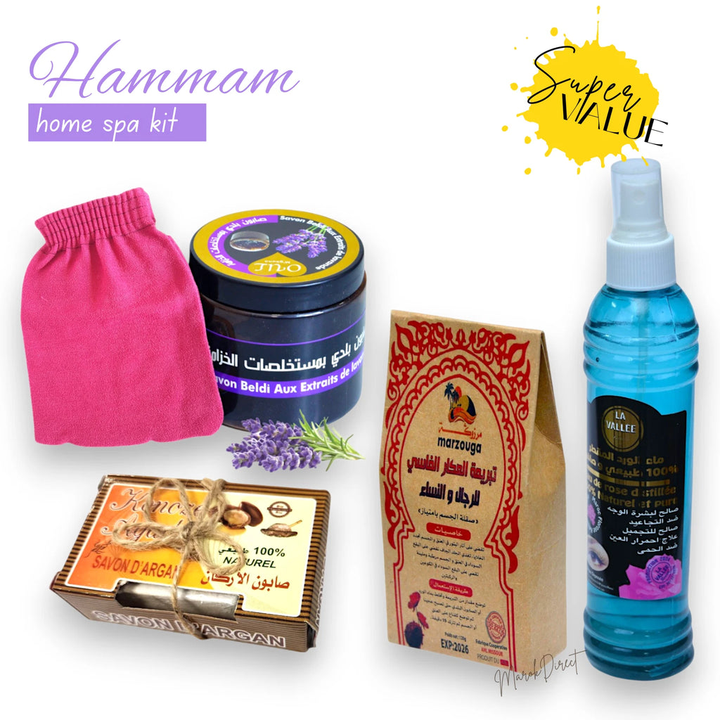 Hammam Spa Set Moroccan Black Soap Skin Herbal Tabrima Exfoliating Kessa Glove