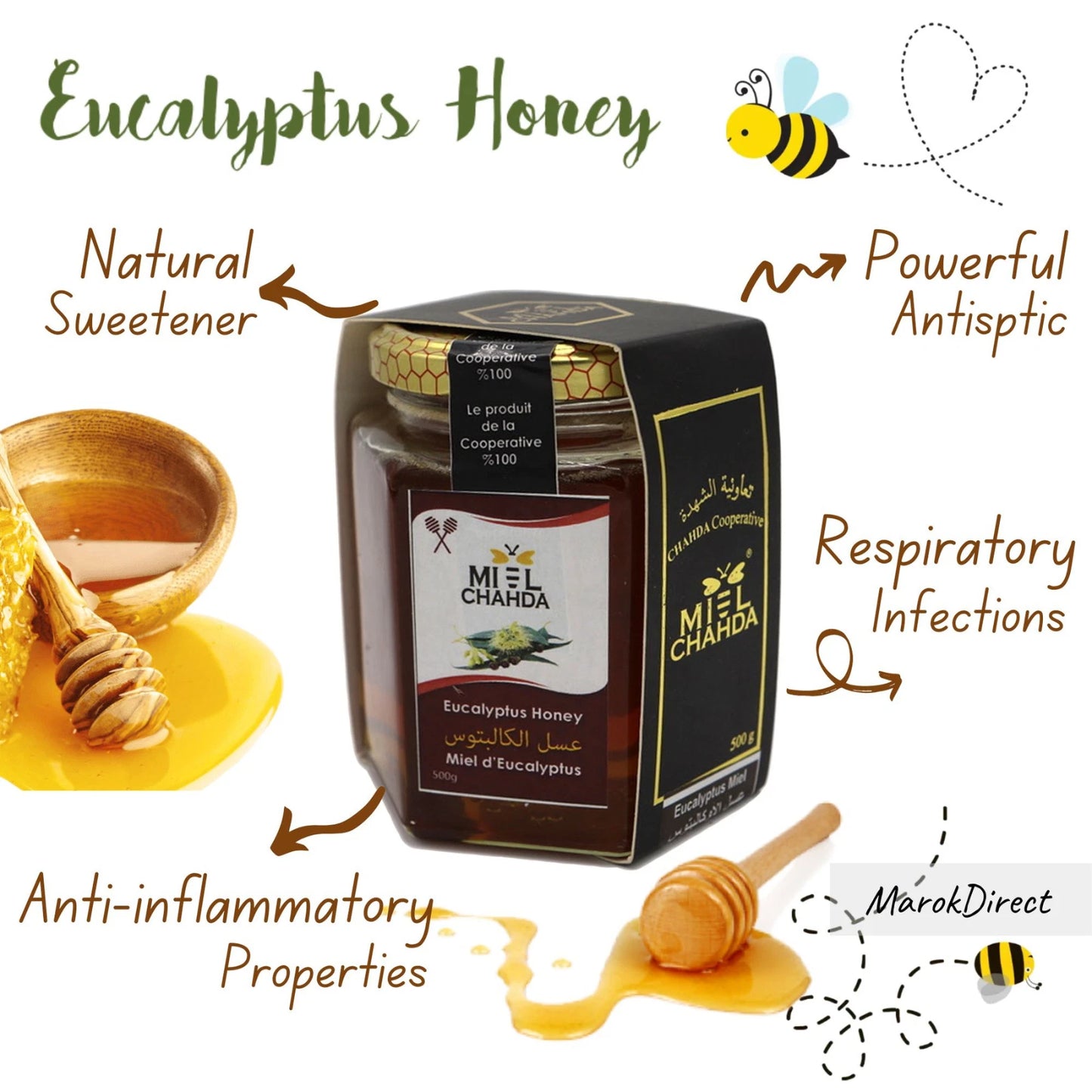 Pure Organic Raw Honey Wildflower Moroccan Unfiltered Unprocessed New Harvest