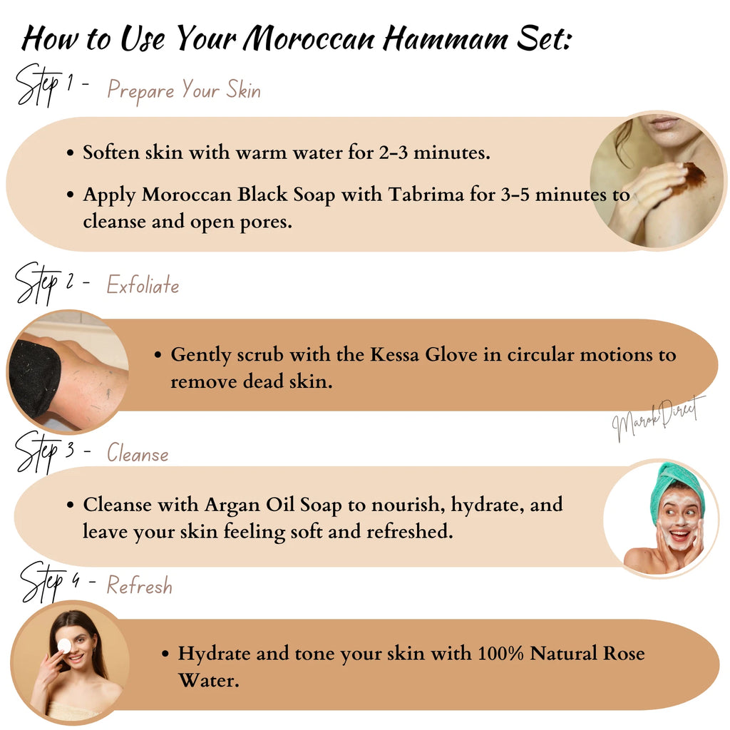 Hammam Spa Set Moroccan Black Soap Skin Herbal Tabrima Exfoliating Kessa Glove