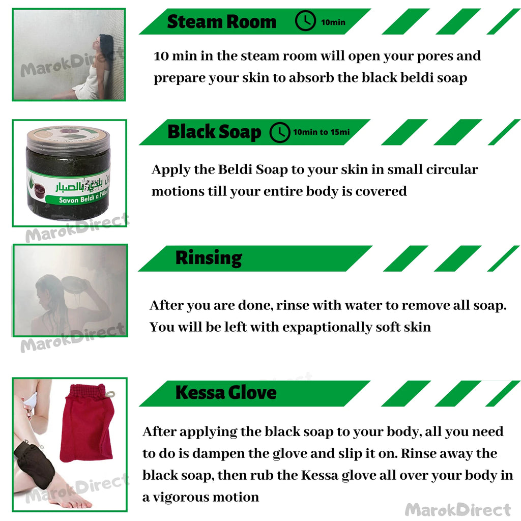 Moroccan Black Beldi Soap Aloe Vera Hammam Spa Exfoliation Pure Savon Noir 200g