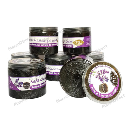 Moroccan Black Beldi Soap Lavender Exfoliating Kessa Glove Hammam Spa Savon Noir