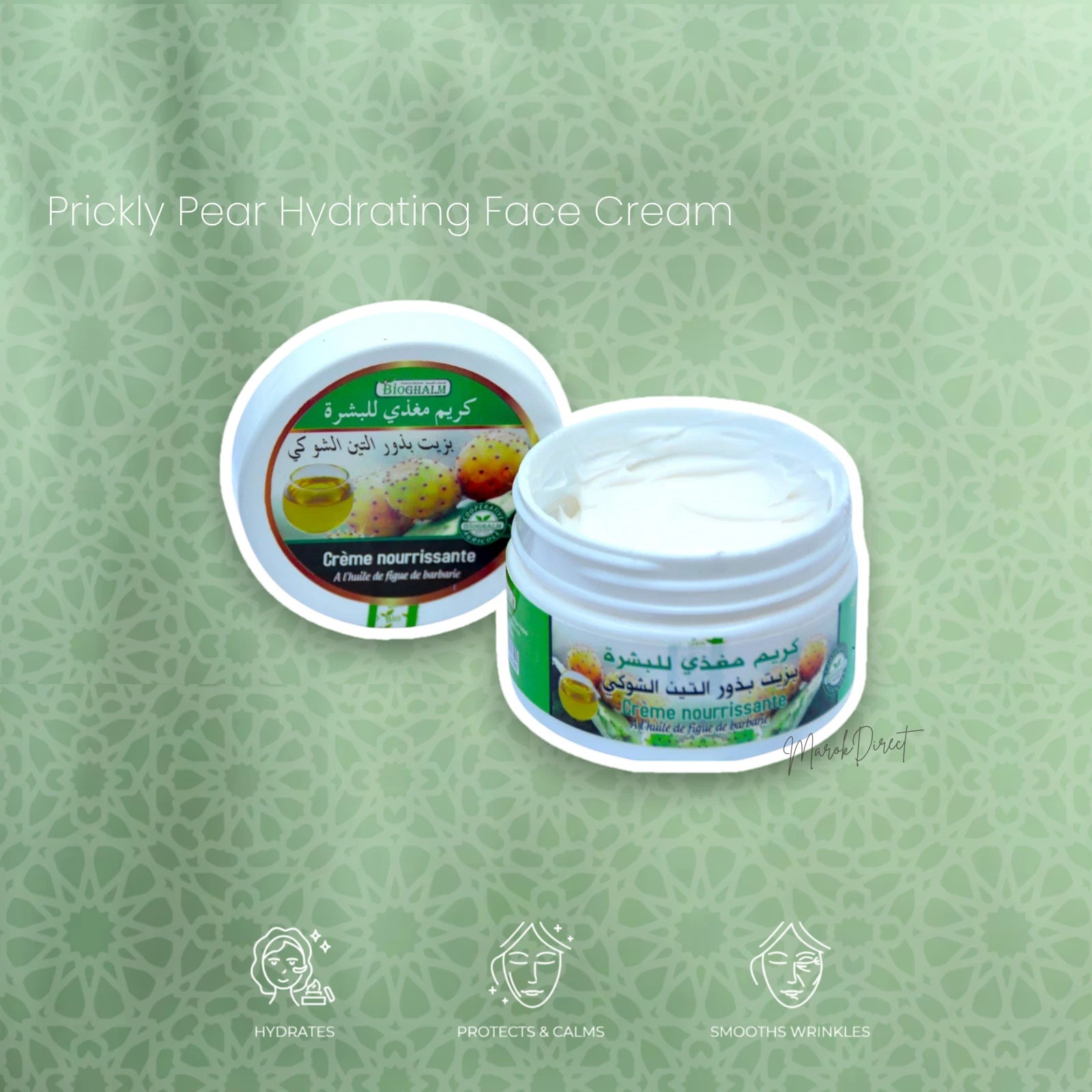 Prickly Pear Hydrating Face Cream & Oil Green Clay Powder Beldi Soap Hammam Set