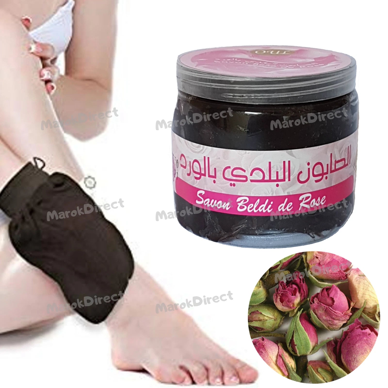 Black Soap Rose Beldi Natural Moroccan Hammam Spa Kessa Mitt Exfoliation Glove
