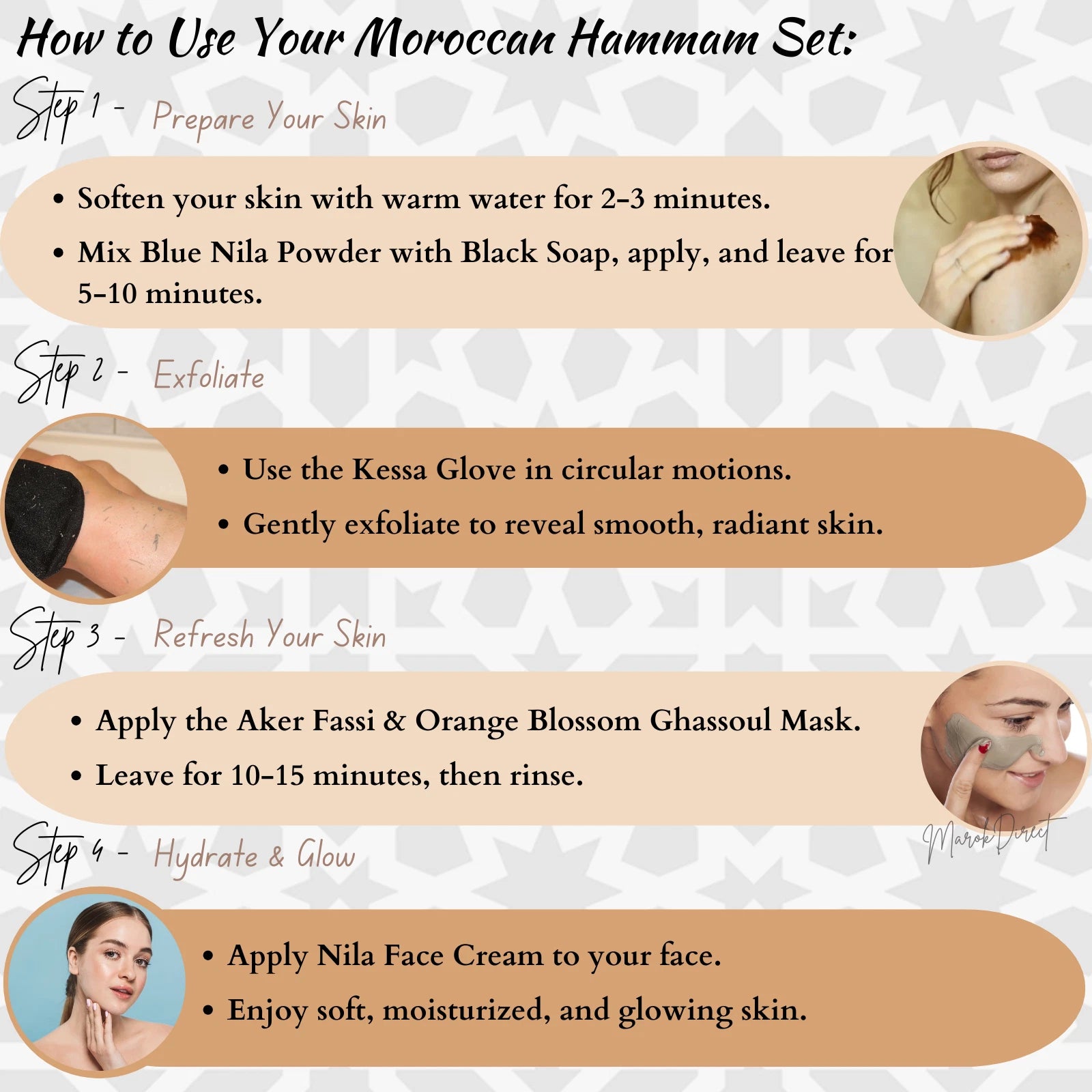 Moroccan Nila Hammam Set with Blue Nila Powder & Cream Exfoliating Black Soap