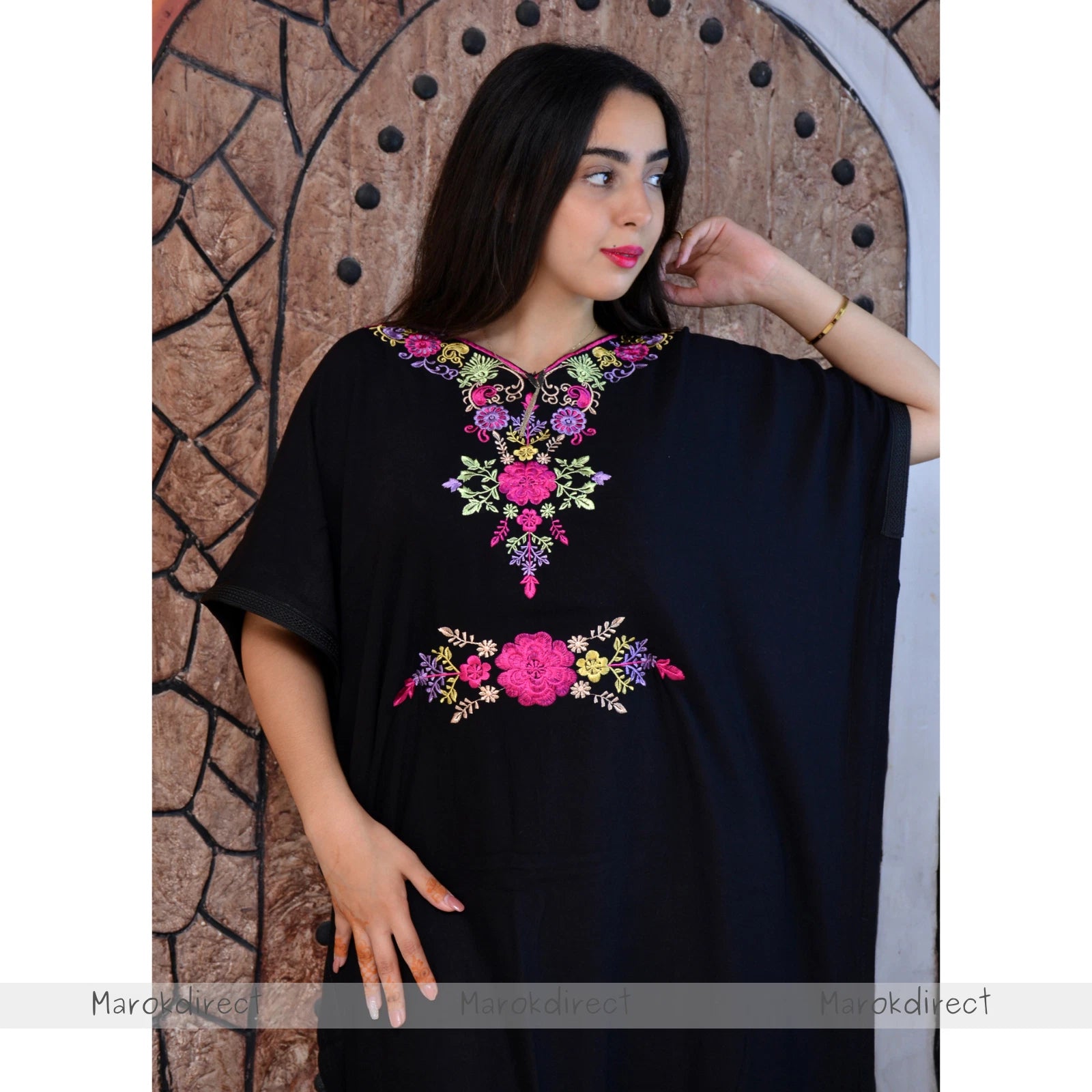 Moroccan Kaftan Womens Eid Farasha Dress Floral Embroidery Stylish Party Caftan