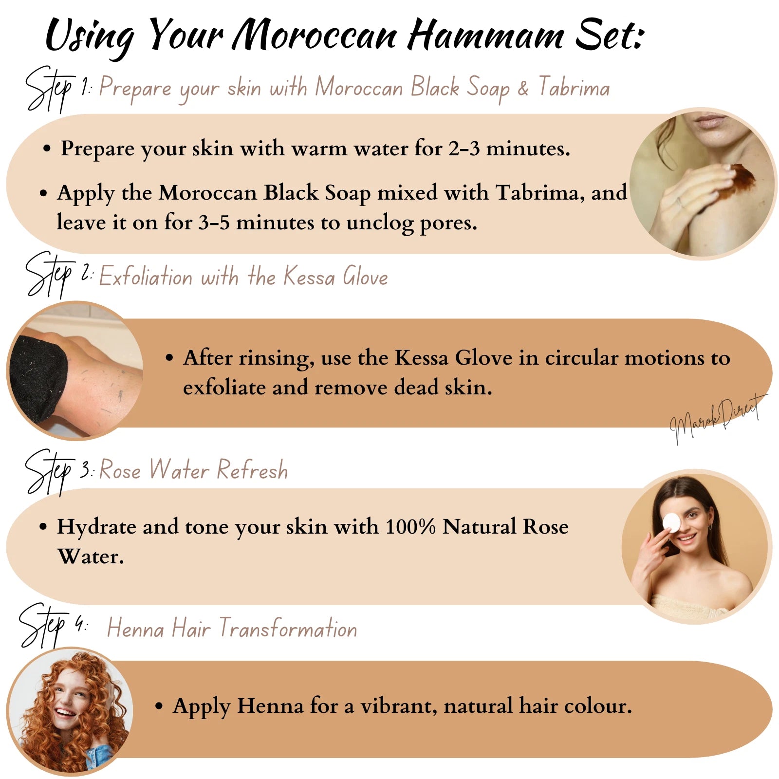 Moroccan Argan Oil Beldi Soap Kessa Glove Henna Powder Rose water Hammam Spa Set