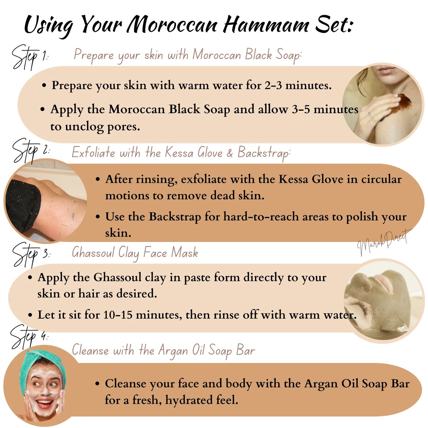 Natural Moroccan Black Soap Exfoliating Kessa Glove Face Clay Mask Hammam Set