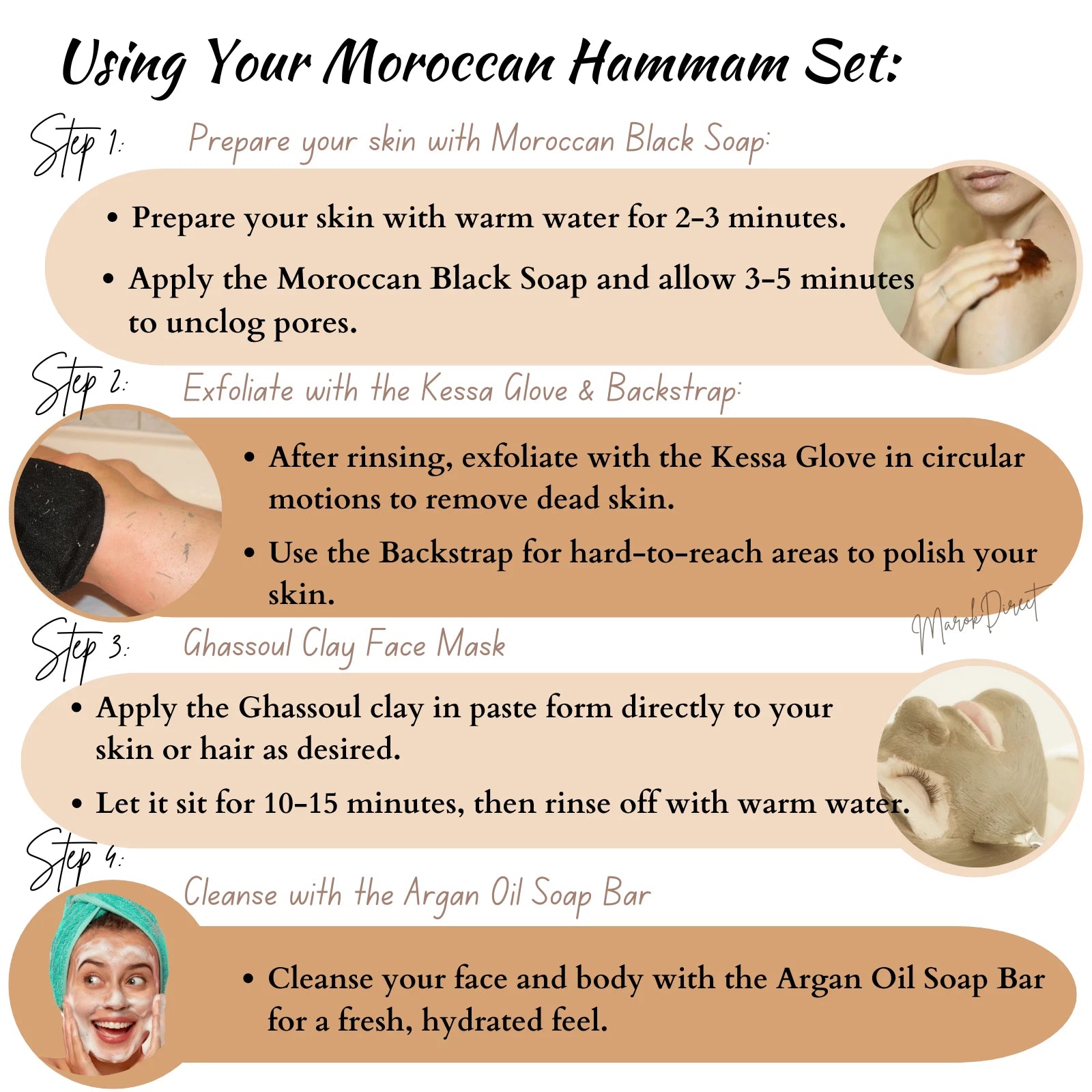 Natural Moroccan Black Soap Exfoliating Kessa Glove Face Clay Mask Hammam Set