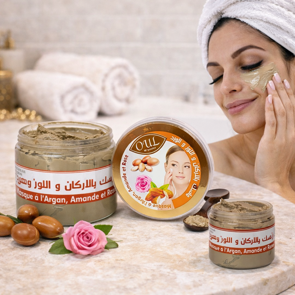 Natural Rhassoul Face Mask Moroccan Ghassoul Argan Oil Almond Rose Anti Ageing
