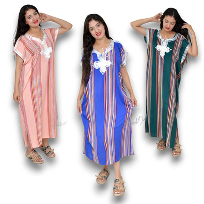Kaftan Dress Moroccan Maxi Dress Cotton White Embroidery Womens Casual Eid Gift