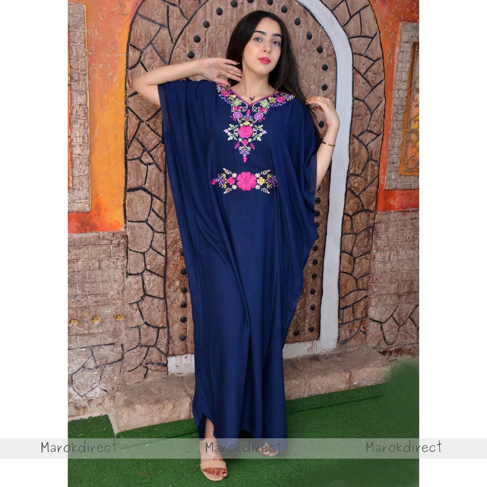 Moroccan Kaftan Womens Eid Farasha Dress Floral Embroidery Stylish Party Caftan