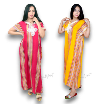 Kaftan Dress Moroccan Maxi Dress Cotton White Embroidery Womens Casual Eid Gift