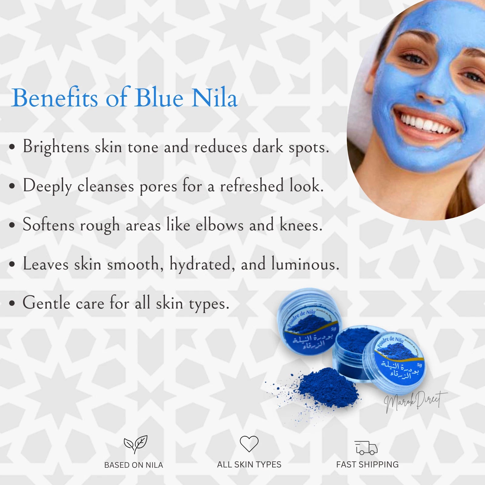Moroccan Nila Hammam Set with Blue Nila Powder & Cream Exfoliating Black Soap
