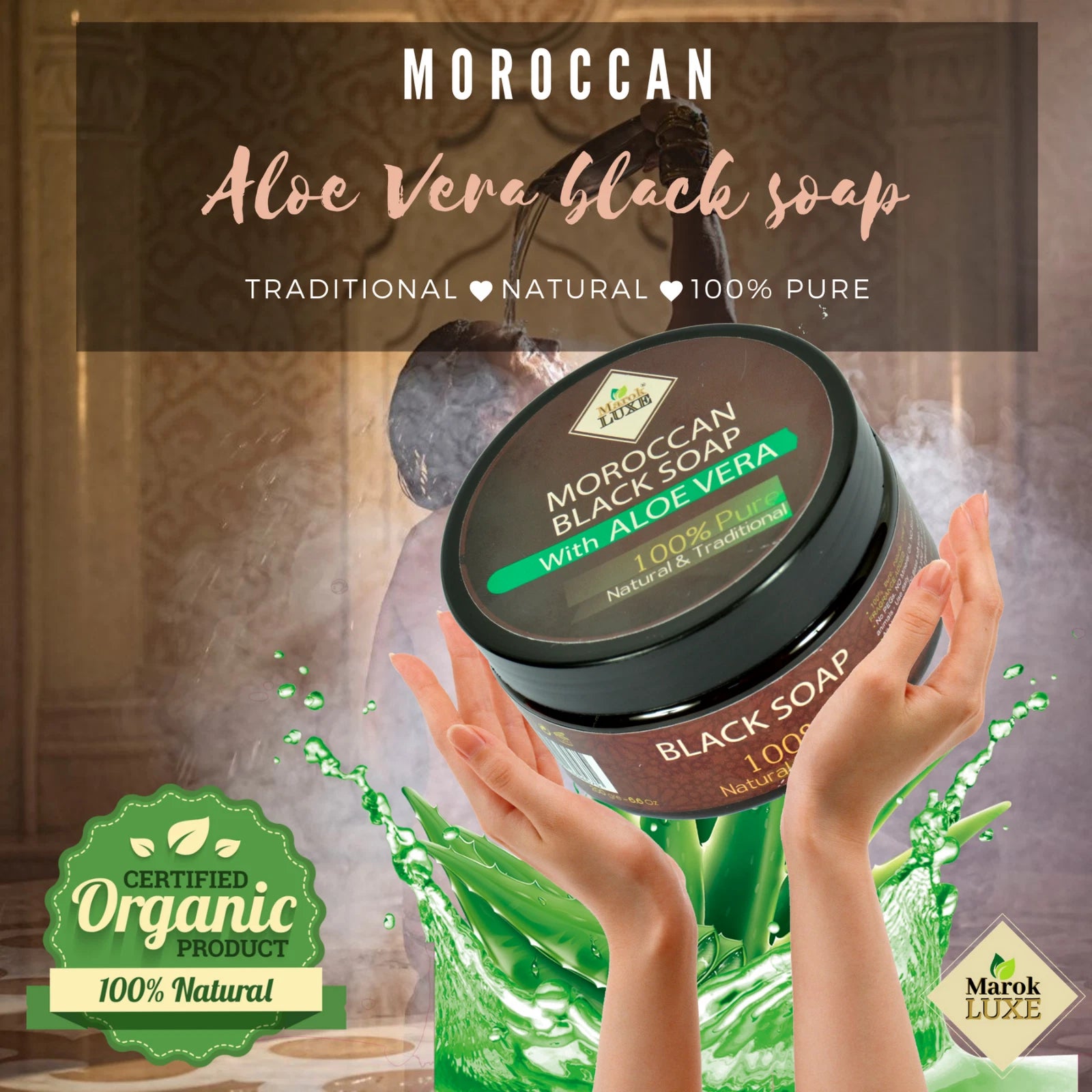 Natural Moroccan Black Soap Argan Oil Aloe Vera Hammam Spa Skin Exfoliating 200g