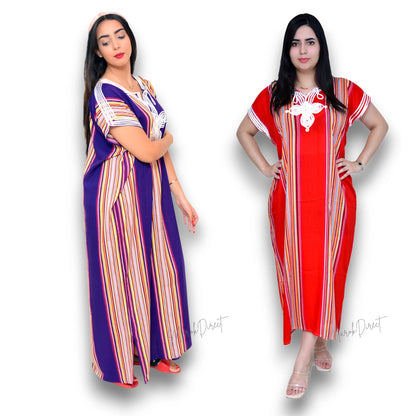 Kaftan Dress Moroccan Maxi Dress Cotton White Embroidery Womens Casual Eid Gift