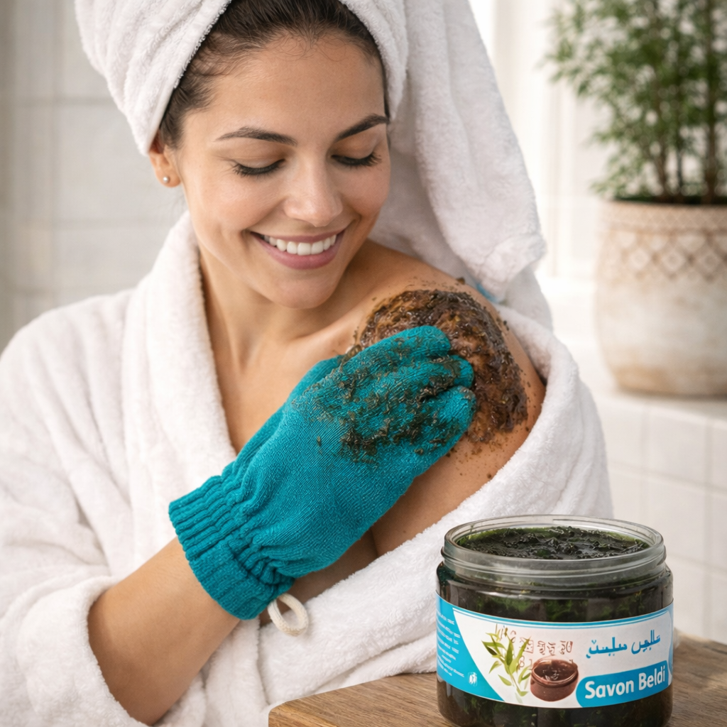 Eucalyptus Moroccan Black Beldi Soap Natural Hammam Exfol Kessa Glove Body Mitt