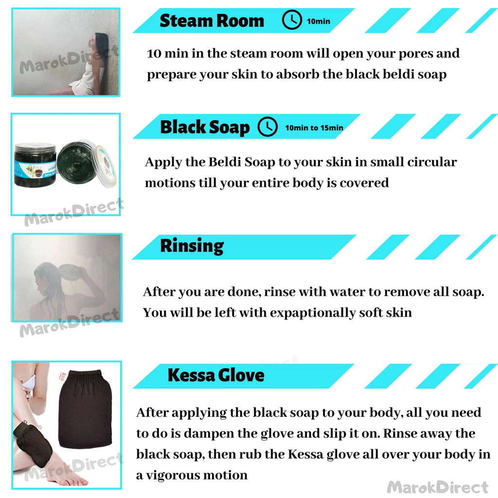 Eucalyptus Moroccan Black Beldi Soap Natural Hammam Exfol Kessa Glove Body Mitt