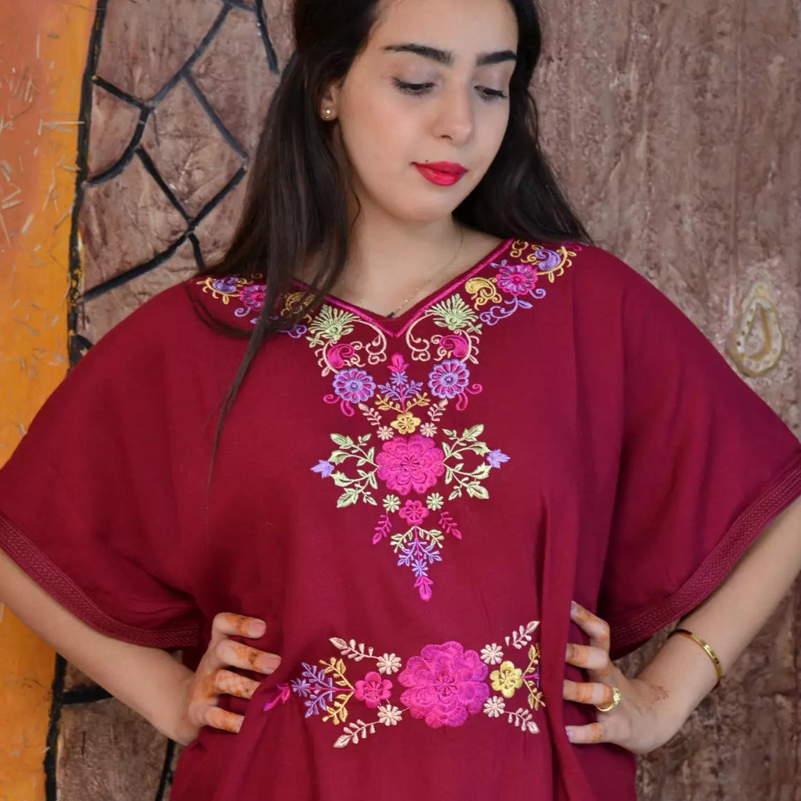 Moroccan Kaftan Womens Eid Farasha Dress Floral Embroidery Stylish Party Caftan