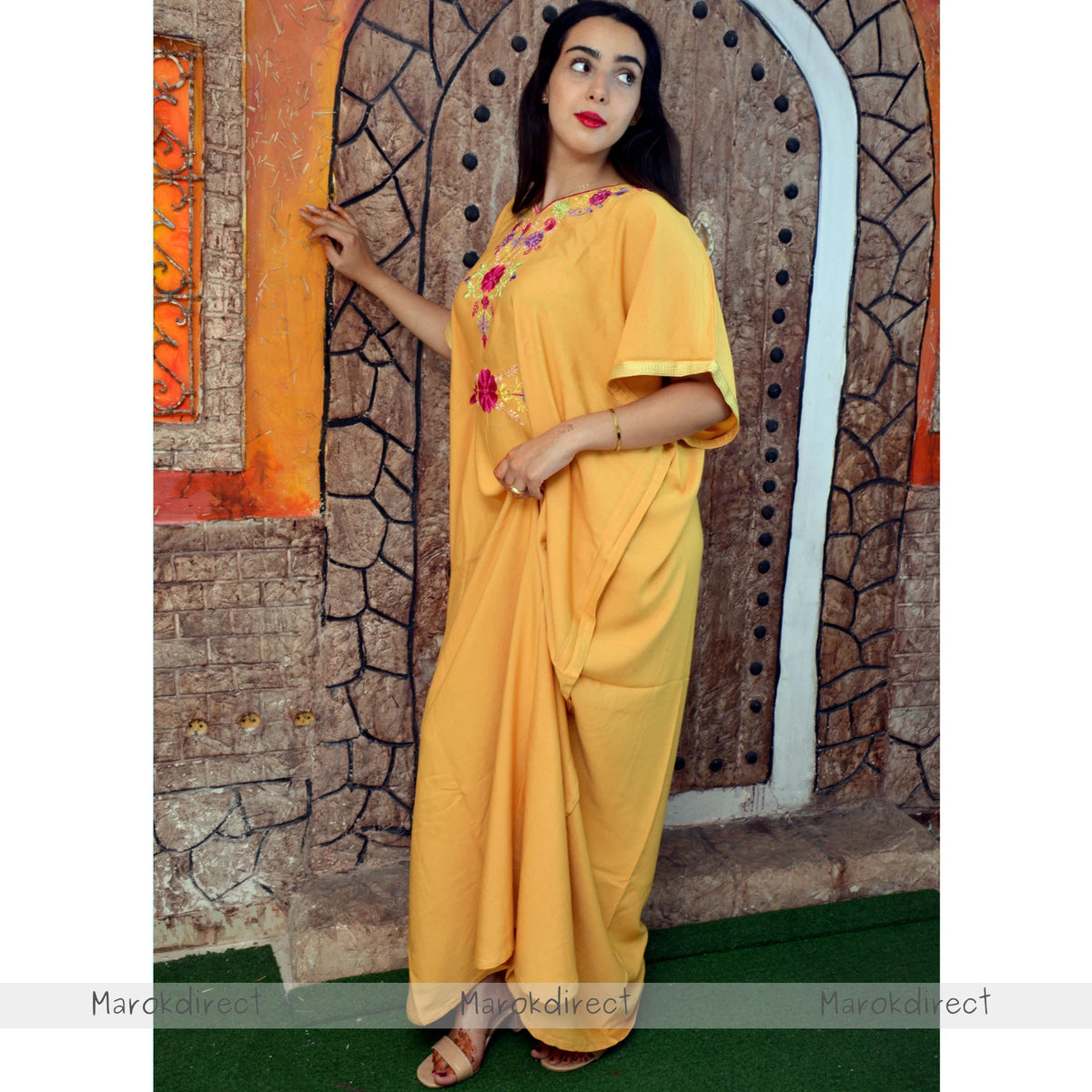 Moroccan Kaftan Womens Eid Farasha Dress Floral Embroidery Stylish Party Caftan