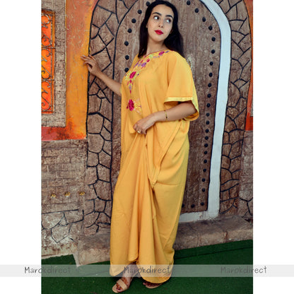 Moroccan Kaftan Womens Eid Farasha Dress Floral Embroidery Stylish Party Caftan