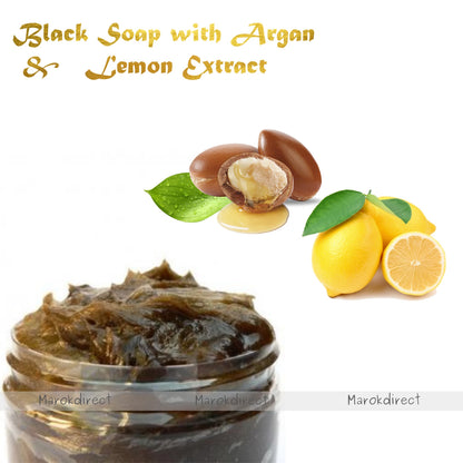 Moroccan Argan Oil Lemon Extract Black Beldi Soap Hammam Exfoliating Kessa Glove