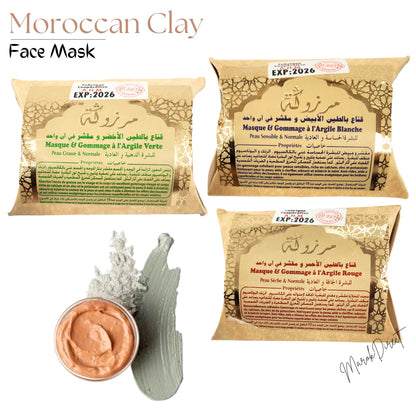Face Clay Mask Green Facial Moroccan Natural Red Ghassoul White Kaolin Skin Hair