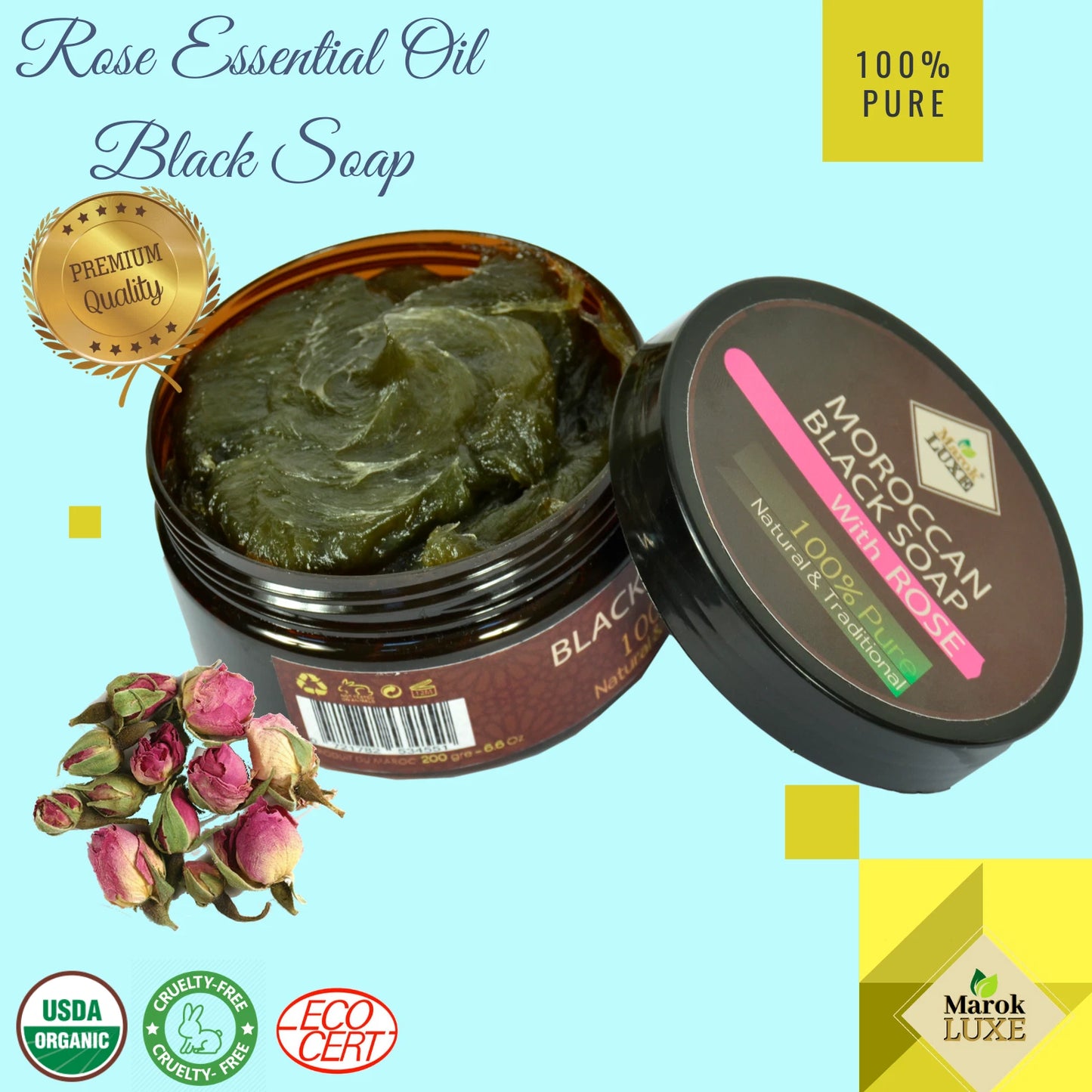 Natural Moroccan Black Soap Argan Oil Aloe Vera Hammam Spa Skin Exfoliating 200g