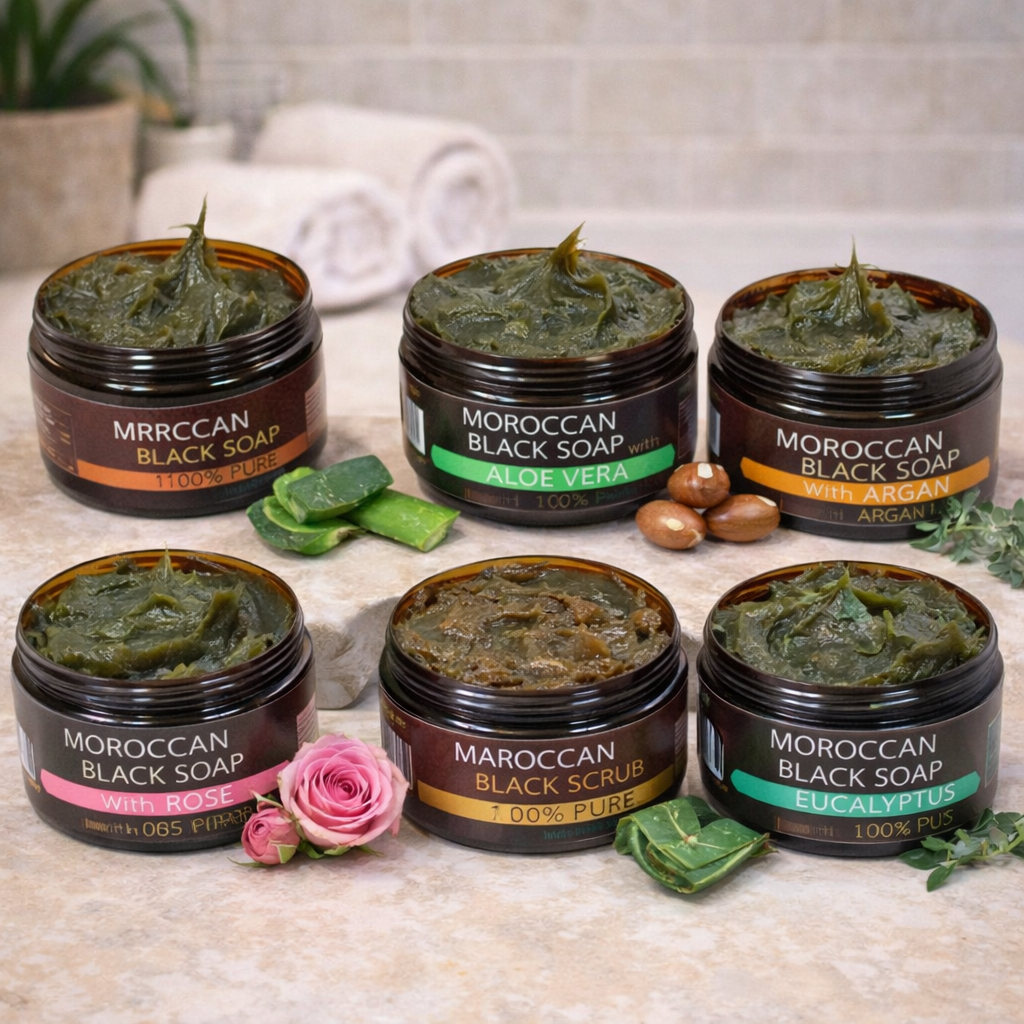 Natural Moroccan Black Soap Argan Oil Aloe Vera Hammam Spa Skin Exfoliating 200g