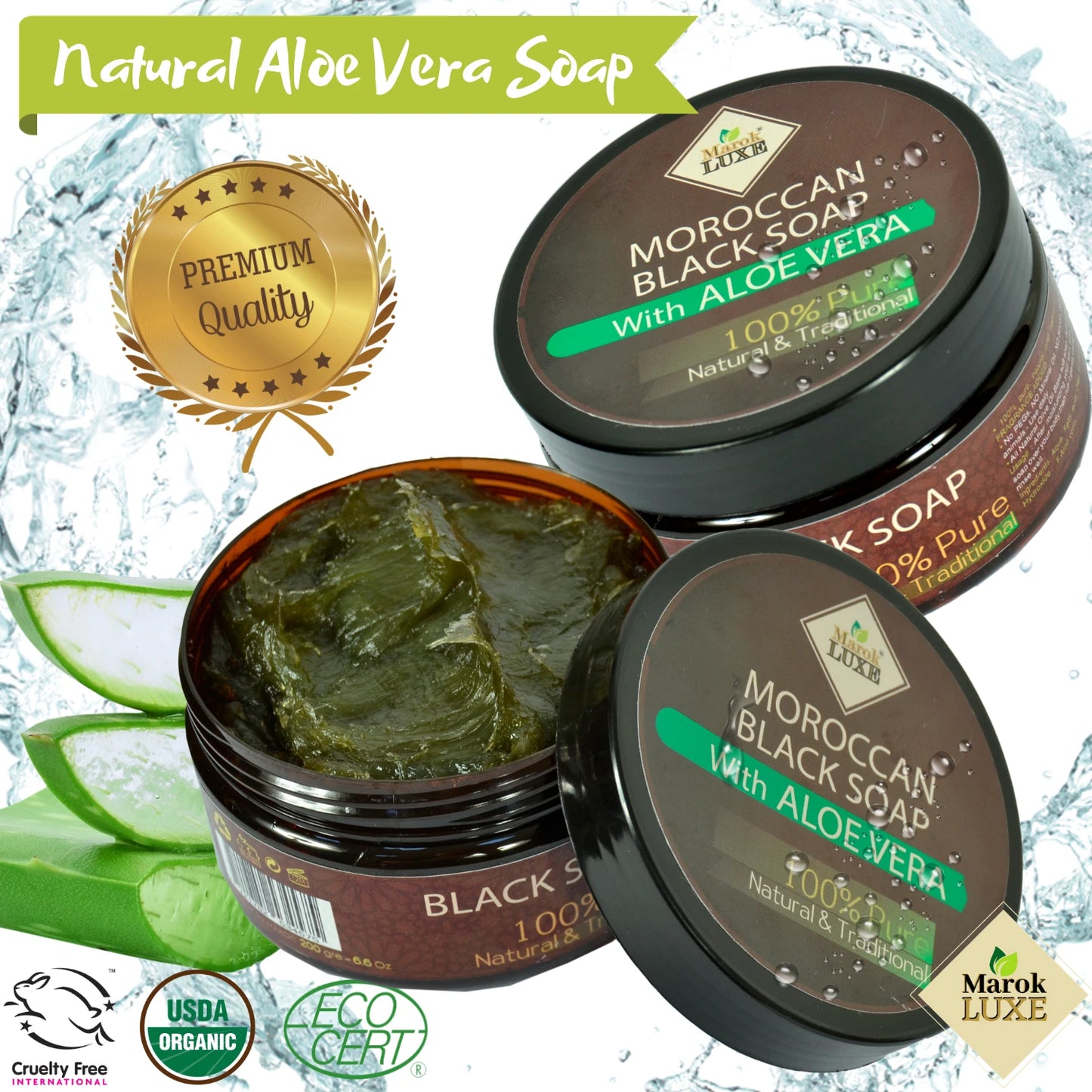 Natural Moroccan Black Soap Argan Oil Aloe Vera Hammam Spa Skin Exfoliating 200g