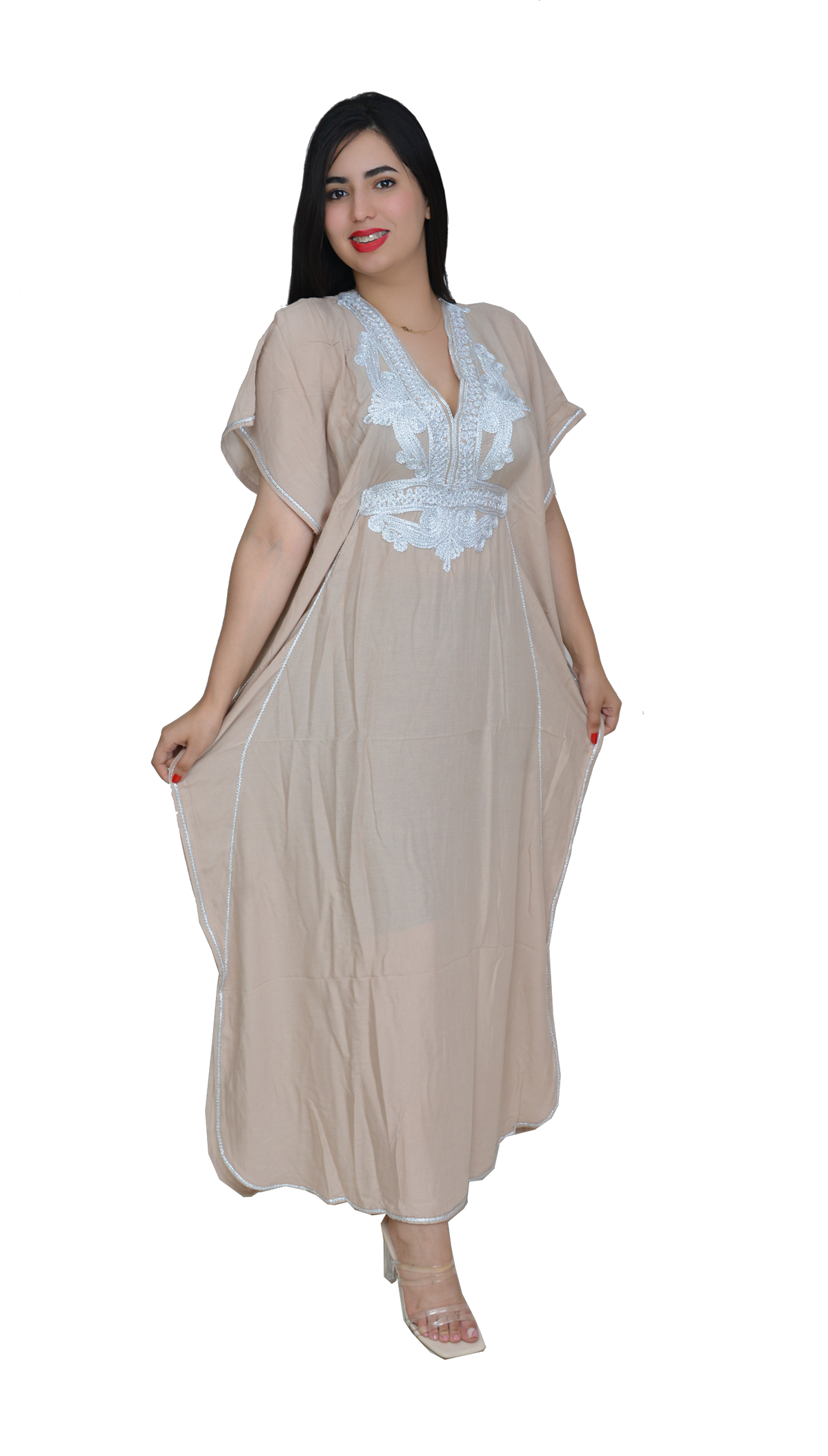 Moroccan Kaftan Summer Casual Womens Maxi Dress Embroidered Caftan Batwing Arabian Abaya - One Size Fits All