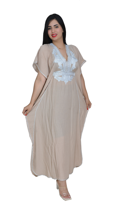 Moroccan Kaftan Summer Casual Womens Maxi Dress Embroidered Caftan Batwing Arabian Abaya - One Size Fits All