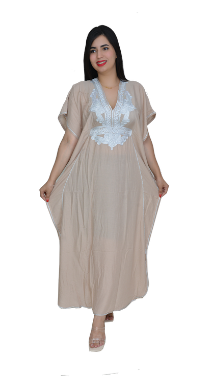Moroccan Kaftan Summer Casual Womens Maxi Dress Embroidered Caftan Batwing Arabian Abaya - One Size Fits All