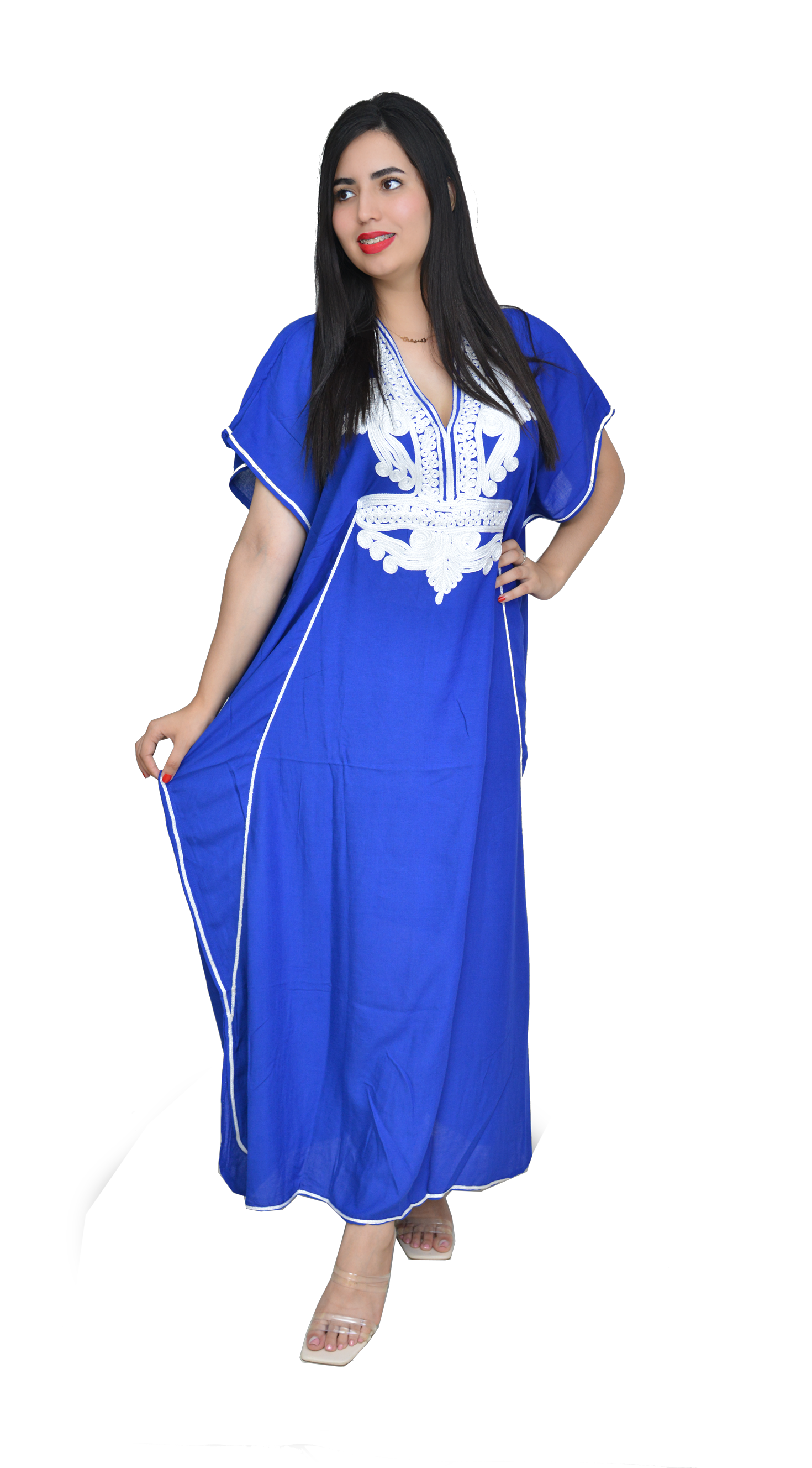 Moroccan Kaftan Summer Casual Womens Maxi Dress Embroidered Caftan Batwing Arabian Abaya - One Size Fits All