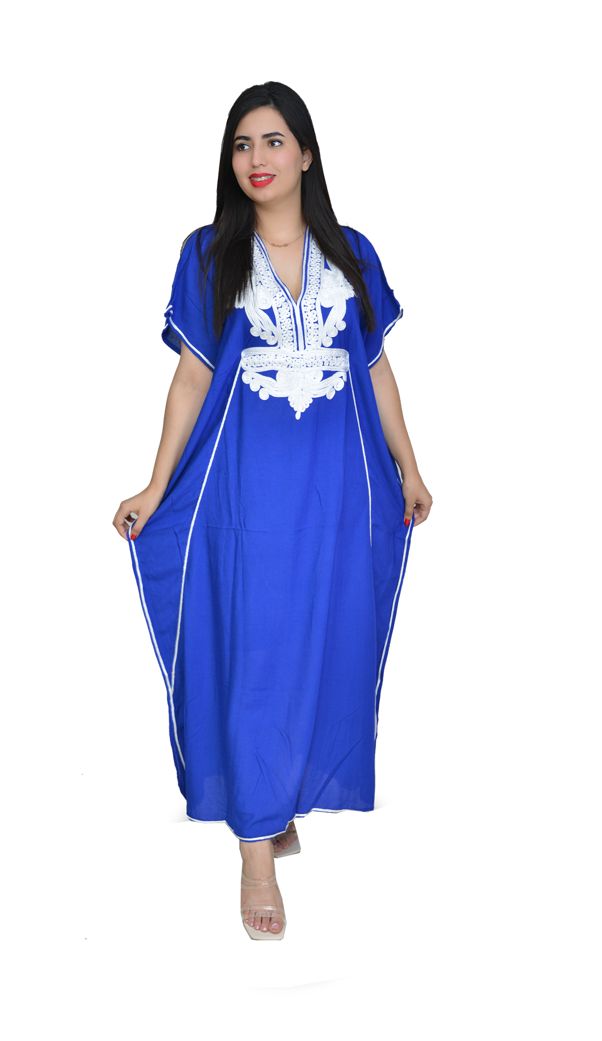 Moroccan Kaftan Summer Casual Womens Maxi Dress Embroidered Caftan Batwing Arabian Abaya - One Size Fits All