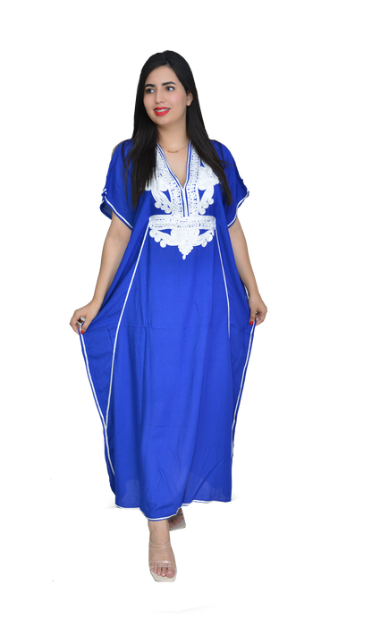 Moroccan Kaftan Summer Casual Womens Maxi Dress Embroidered Caftan Batwing Arabian Abaya - One Size Fits All